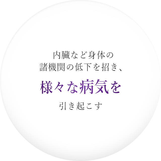 内臓など身体の諸機関の低下を招き、様々な病気を引き起こす